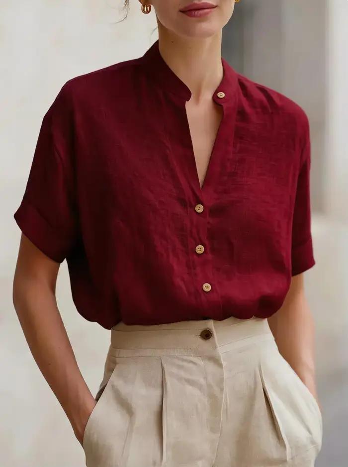 Chemise à manches courtes boutonnée pour femme
