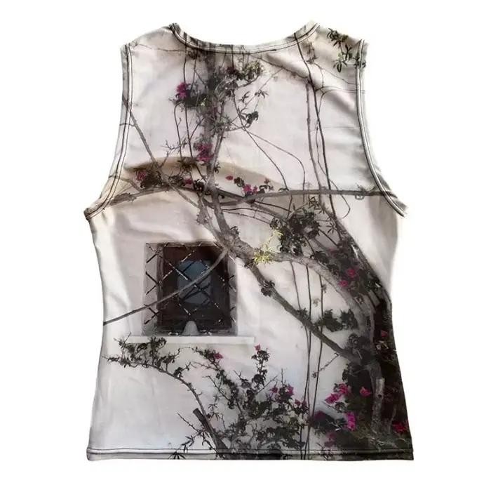 Haut rétro Y2K à imprimé 3D, col rond, coupe ajustée, style décontracté pour femmes, idéal pour les occasions spéciales et le quotidien