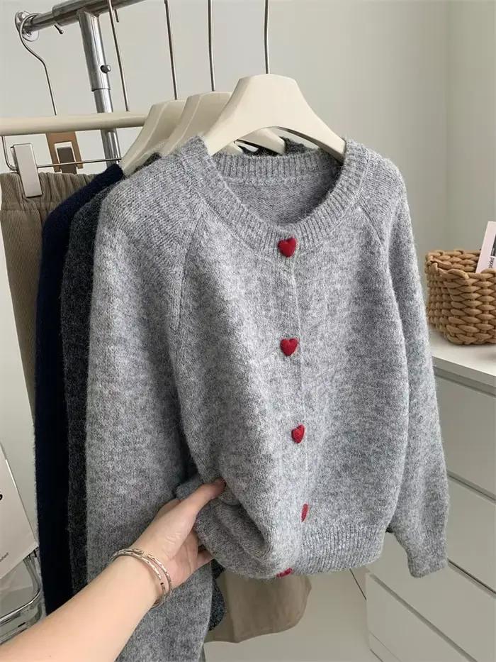 Cardigan tricoté en laine gris foncé pour femmes