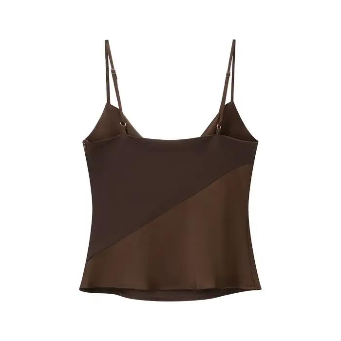 Panneau Satin hauts pour femme marron Y2k sans manches Sexy mode printemps été 2026 élégant café Cami haut débardeurs