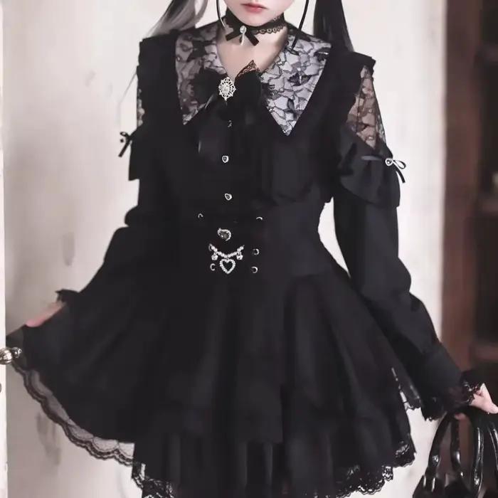 Chemisiers et blouses Lolita à nœud et dentelle pour femme style kawaii japonais avec boutons cœur nouveaux hauts printemps et automne occasions spéciales