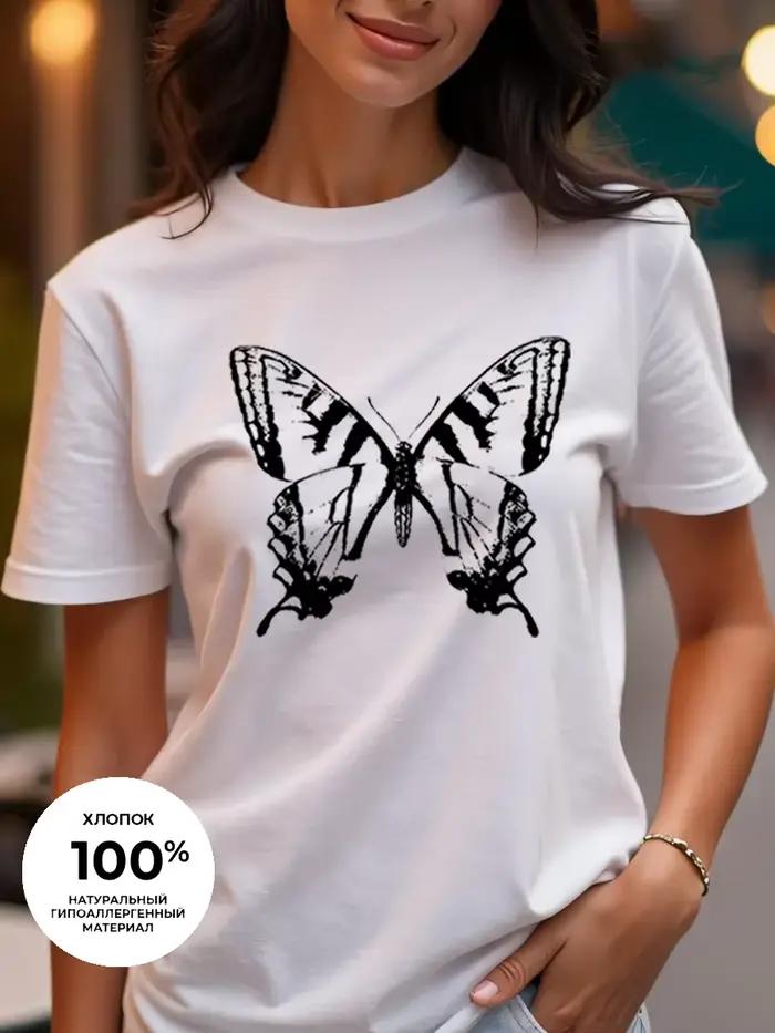 T-shirt femme imprimé papillon pur coton décontracté printemps été occassions spéciales