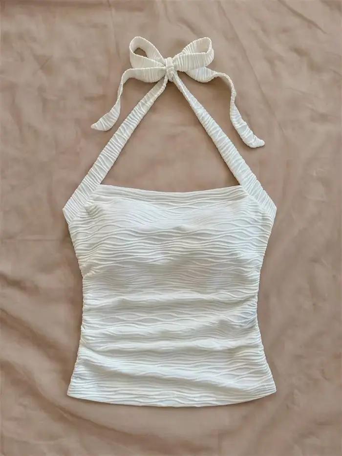 Haut court dos nu à motif vague et couleur unie pour femme