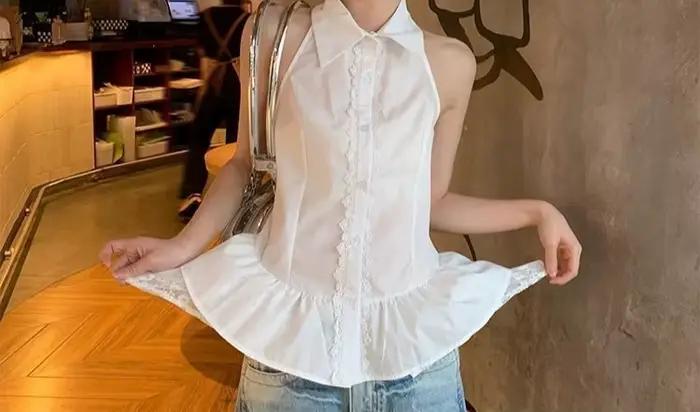Haut sans manches à col polo, design patchwork d'été pour femmes, haut dos nu