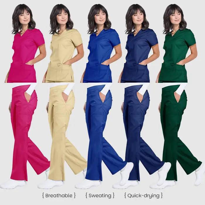 Uniformes chirurgicaux pour femmes en polyester et elasthanne avec poches pour hôpitaux, salons de beauté et autres professions médicales et esthétiques