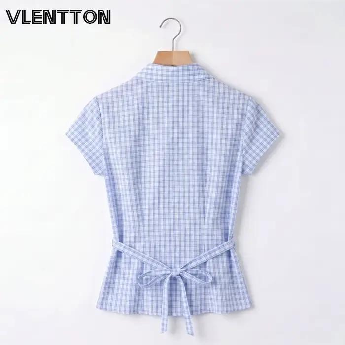 Chemise à manches courtes rayée bleu et blanc pour femme
