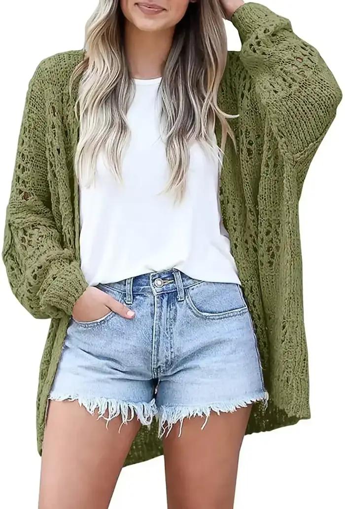 Cardigan Crochet Femme Manches Longues Coupe Ample Décontracté Automne Hiver Occasions Spéciales