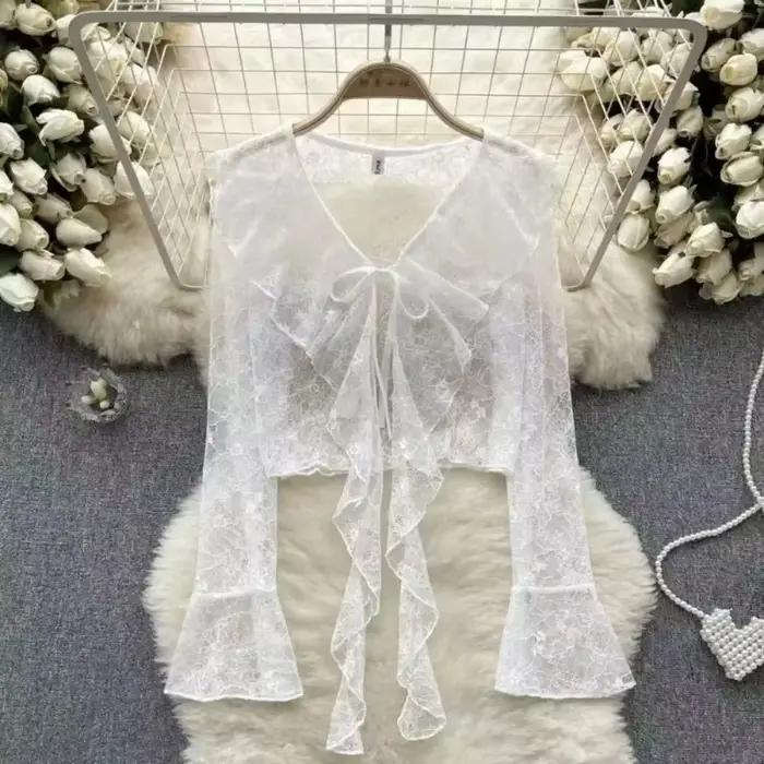 Chemisier en polyester fin à volants fleuris pour femmes élégant et sexy pour les occasions spéciales été 2026