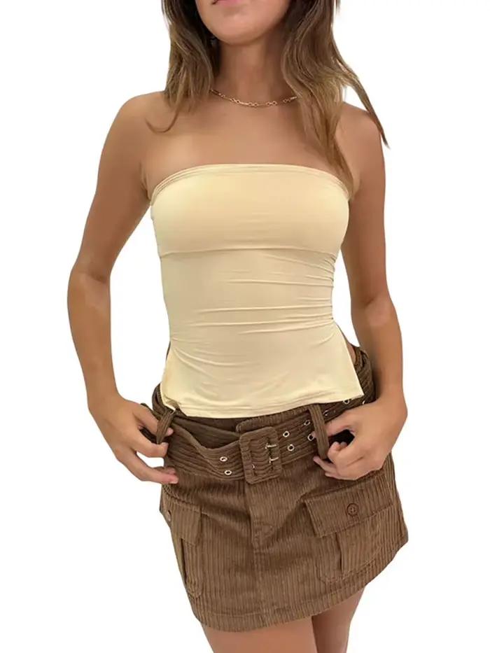 Tube Y-Women Y2K Solid Strapless Striband Clothing