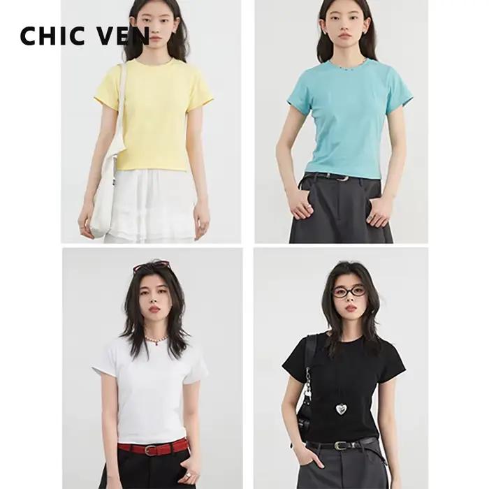 CHIC VEN nouvelles femmes T-Shirts ample décontracté col rond basique à manches courtes fille