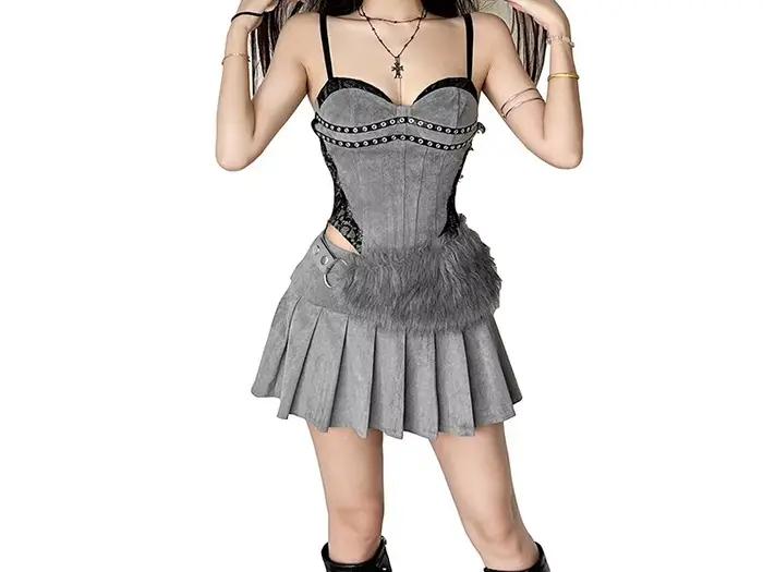 Haut sans manches, jupe plissée taille haute