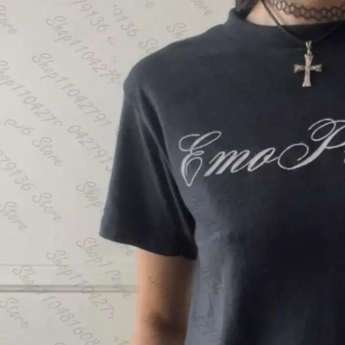 Crop Top Femme Gothique Style Shoujo Girl T-shirts Graphiques Vêtements Grunge Tees