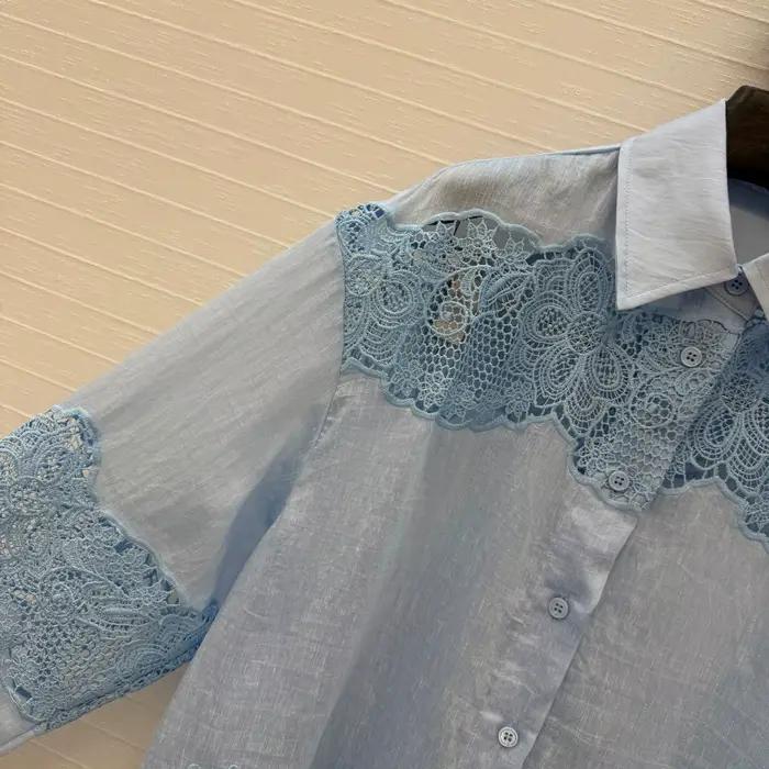 Nouvelle collection printemps 2026 (26SS) : Broderie en soie et lin Chemise de créateur florale pour femme