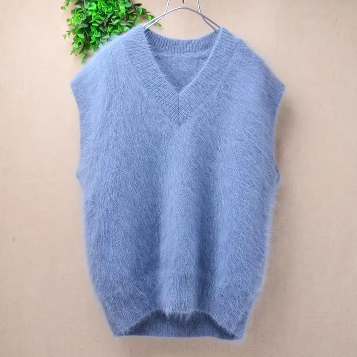 Pull-over ample tricoté en véritable poils de lapin Angora doux et duveteux