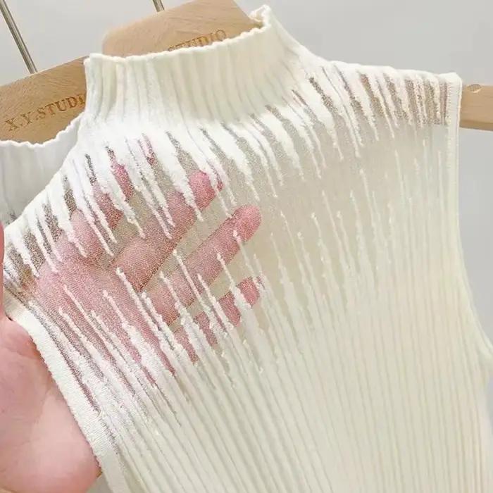 Débardeur en gaze ajouré, col roulé, élégant, sans manches, Slim, tricot, solide, Chic, Corset, bustier tubulaire pour femmes