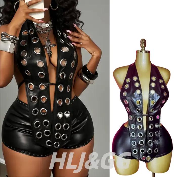 HLJ&GG Hauts Halter en Cuir Creux pour Femme
