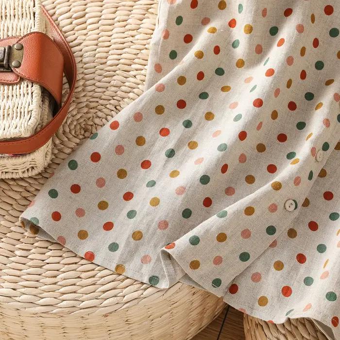Chemise à pois en lin décontractée pour femmes style universitaire junior été ocassions spéciales