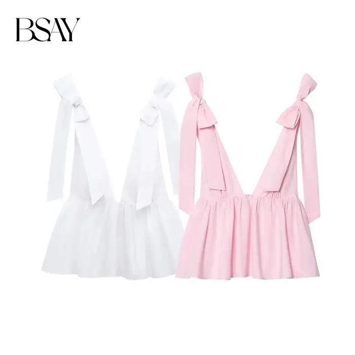 BSAY popeline haut pour femmes mode été nouveau nœud sans manches dos nu Camisole réservoir Chic femme Sexy Streetwear gilet Mujer