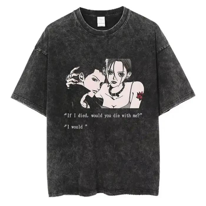 T-shirt Vintage Délavé en Coton et Polyester, Style Harajuku Punk Unisexuel Pour Hommes et Femmes Occasions Spéciales