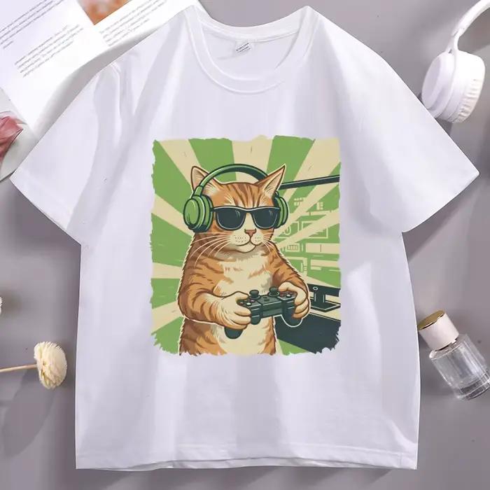 T-Shirt Gamer Chat décontracté homme imprimé pour les fans de jeux vidéo occasions quotidiennes