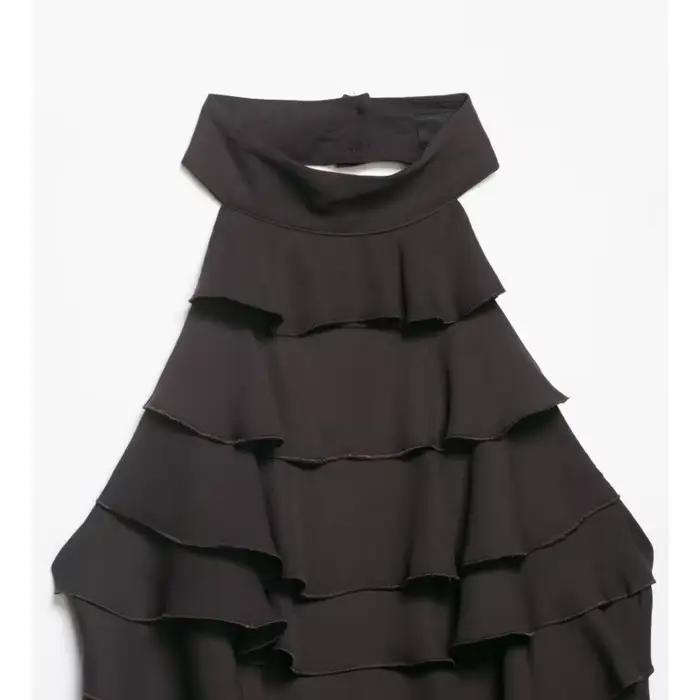 Haut Halter pour Femme Printemps-Été Sexy à Volants et Dos Nu