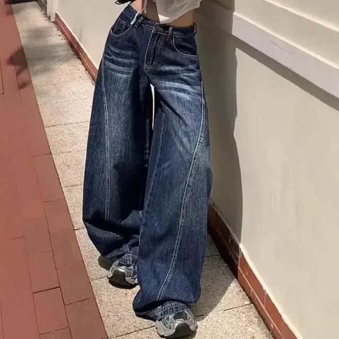 Jean taille haute à jambe large pour femme