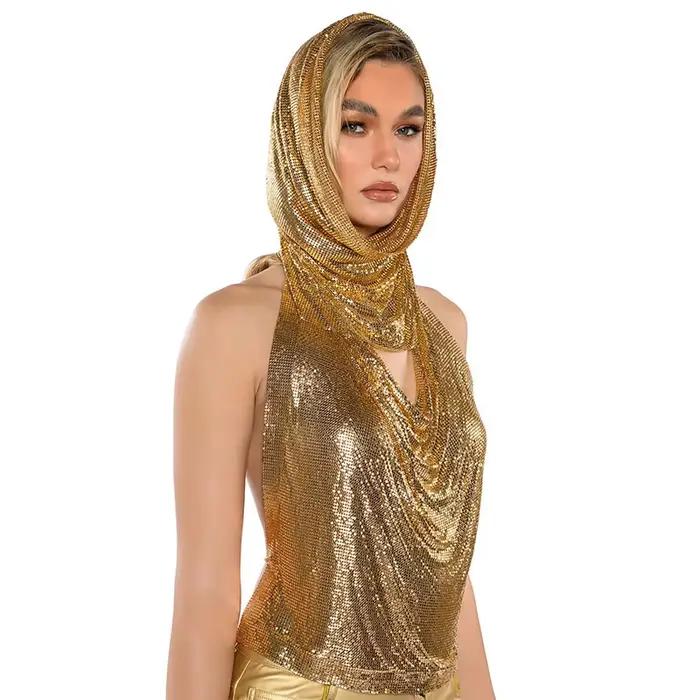Haut court dos nu à col bénitier en polyamide pailleté pour femmes, élégant et audacieux pour soirées et occasions spéciales
