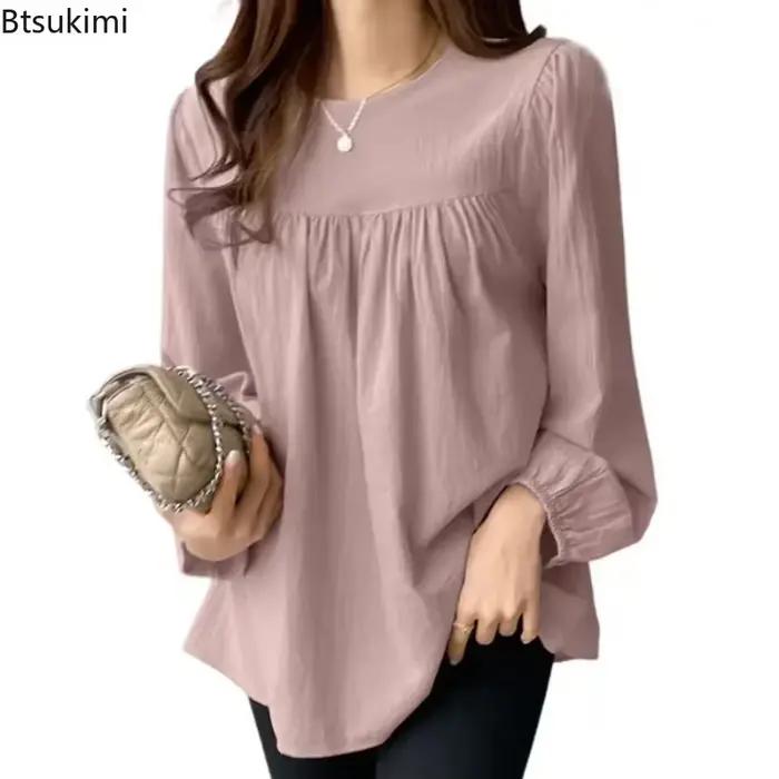 2026 mode Élégant Solide Chemisier pour Femmes À Manches Longues O-cou Décontracté Bureau Dame Hauts Simple Lâche Grande Taille Chemise Blusas Mujer