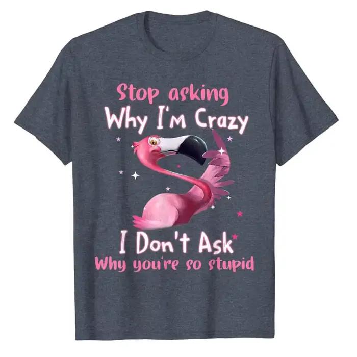 T-Shirt flamant rose drôle arrête de demander pourquoi je suis fou