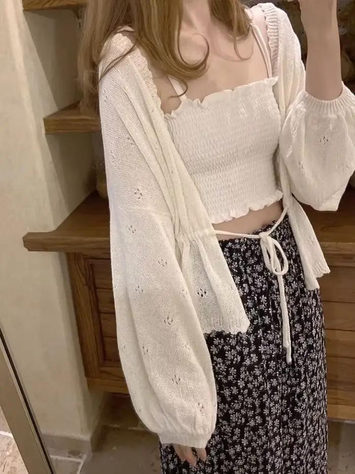KOSAHIPastel-Cardigan Kawaii à Manches sulfpour Femme
