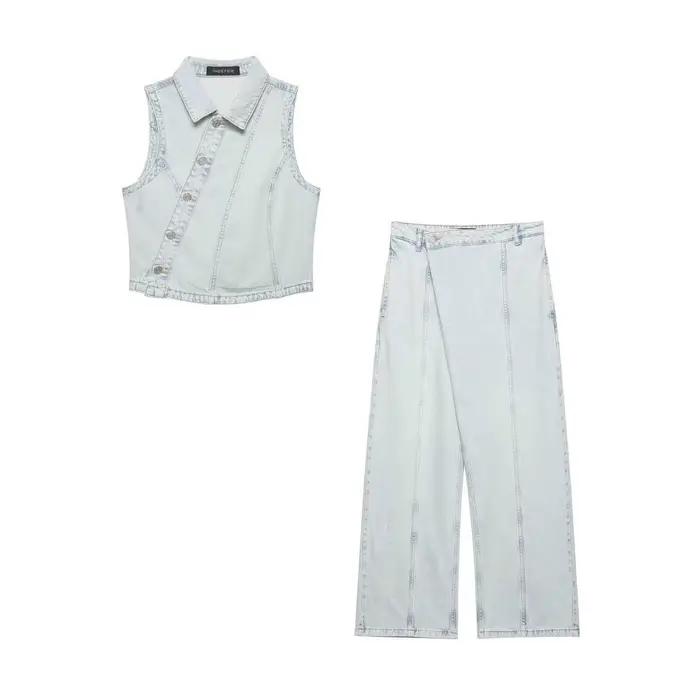 Gilet en jean double boutonnage taille basse pour femme
