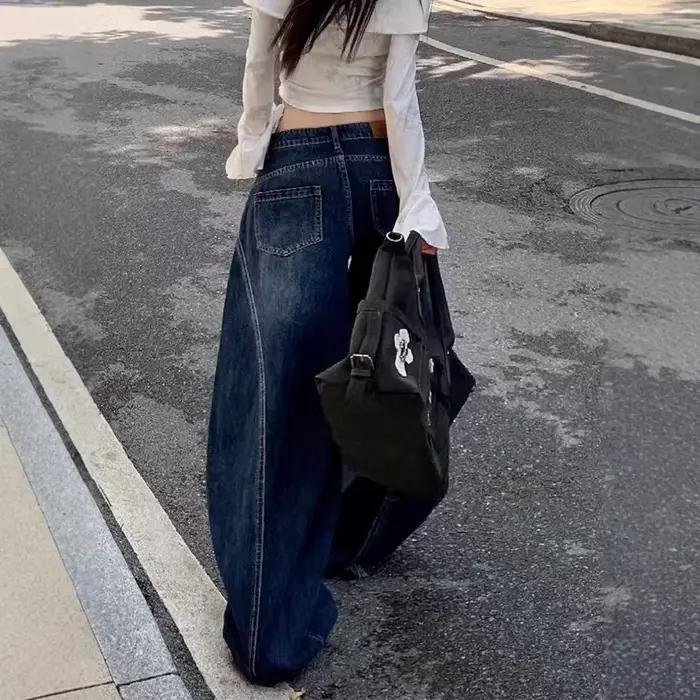 Jean taille haute à jambe large pour femme