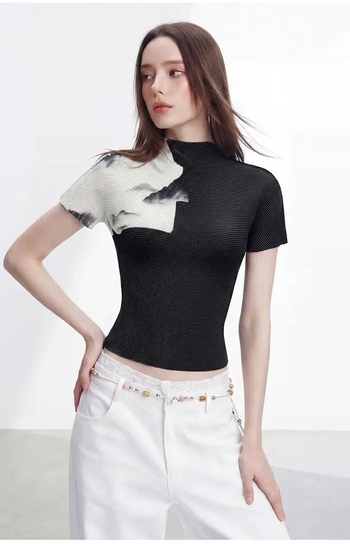 T-shirt à col montant décontracté pour femme