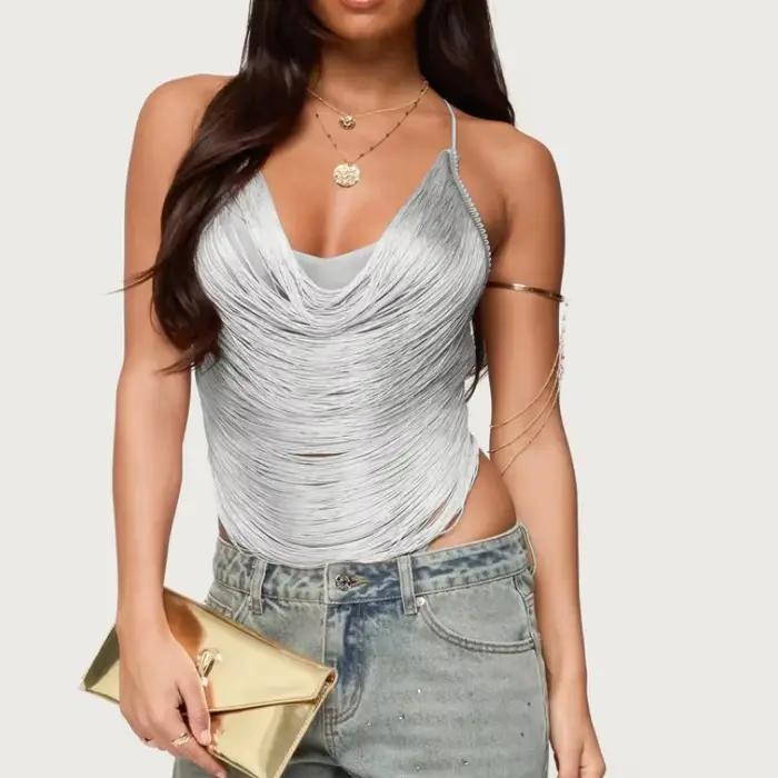 Haut court sexy pour femme à franges