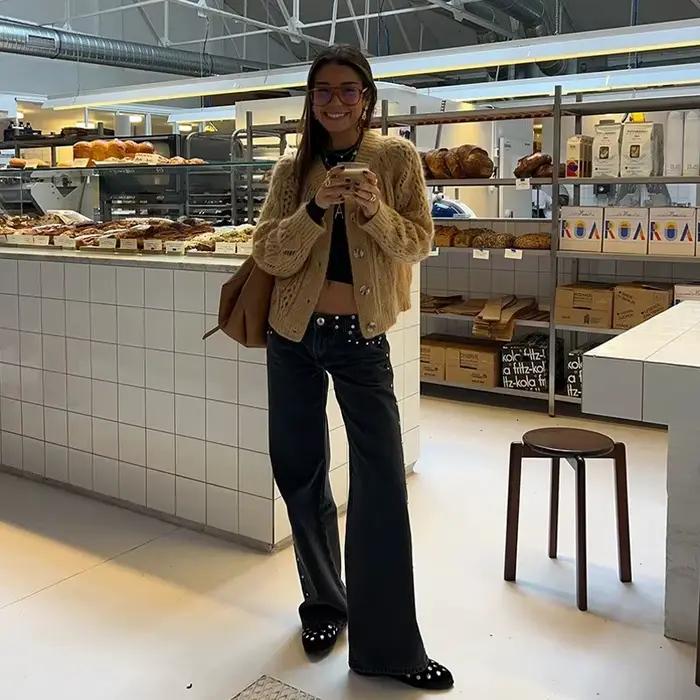 Jean taille haute à jambes larges avec patchs étoiles Y2K