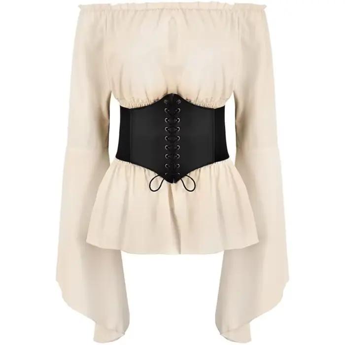 Chemisier Renaissance femme manches évasées cou fendu polyester plis pour événements médiévaux steampunk cosplay haut vintage