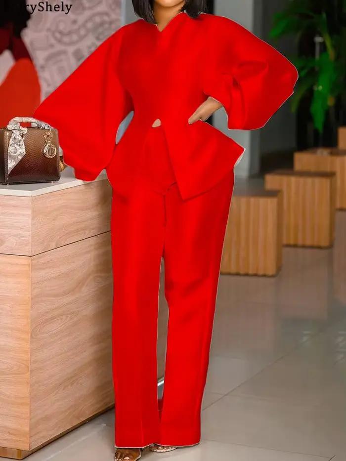 Ensemble tailleur pantalon deux pièces à manches longues 2026 pour femme