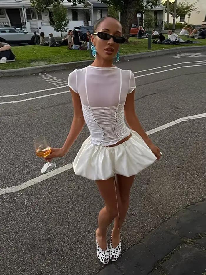 T-shirt Corset Chic pour Femme à Manches Courtes