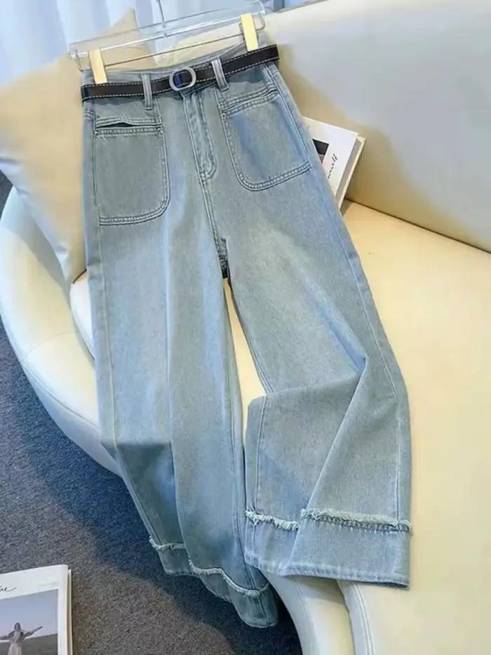 Jean taille haute à jambe large pour femme