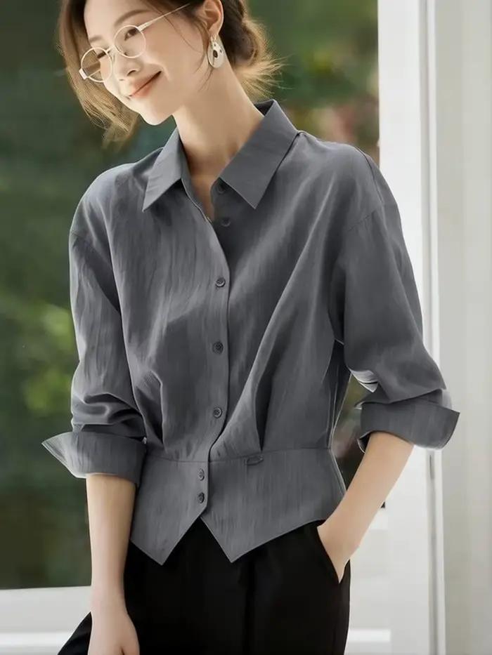 Chemise décontractée Zoyleir en mélange de coton pour femmes junior élégante et polyvalente à manches longues occassions professionnelles et détente
