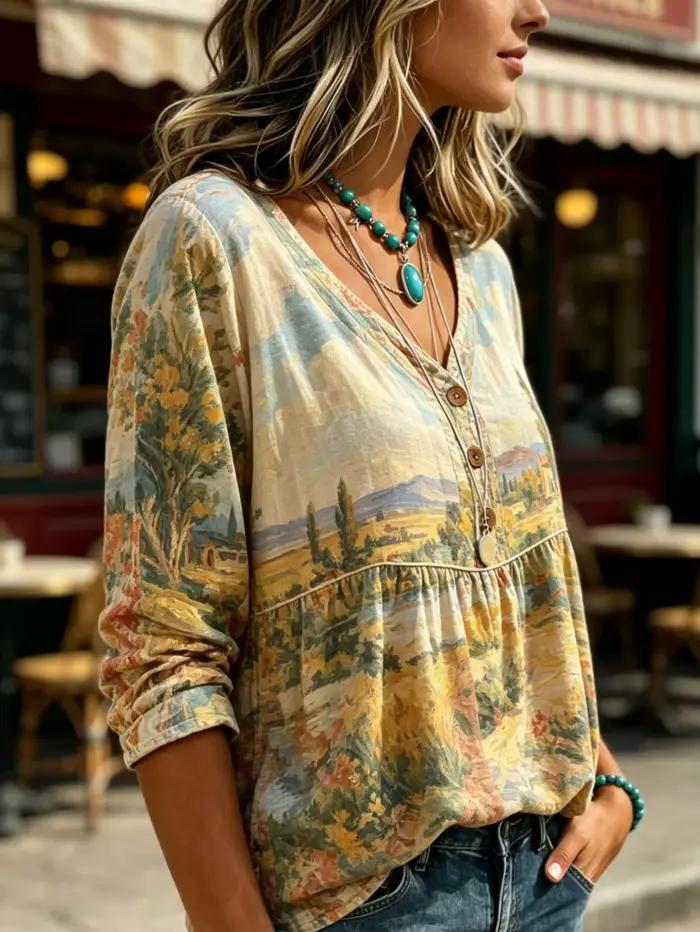 Chemisier Babydoll pour femme à motif paysage