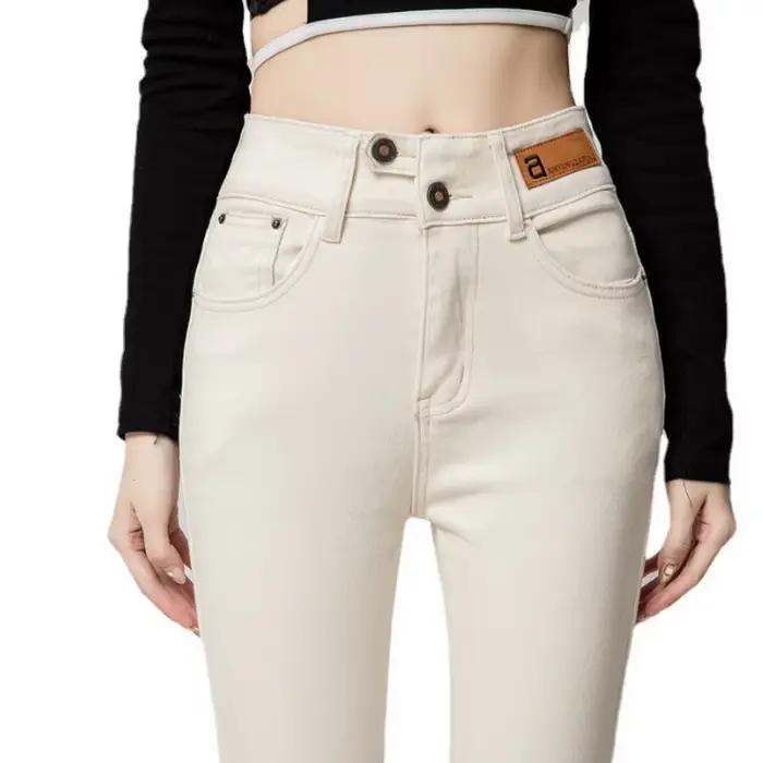 Jean Skinny Taille Haute Femme Boutonné Style Y2K en Denim Extensible Classique Amincissant Jeggings Pantalon Kaki Noir