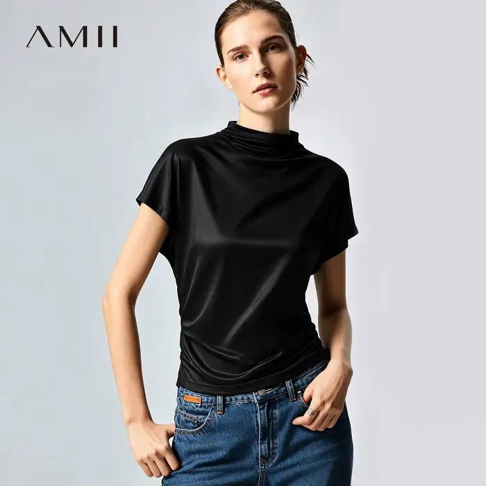 T-shirt Femme Amii – Nouvelle Collection Été 2026 – Hauts Élégants à Col Montant Effet Cache-cou et Manches Dolman