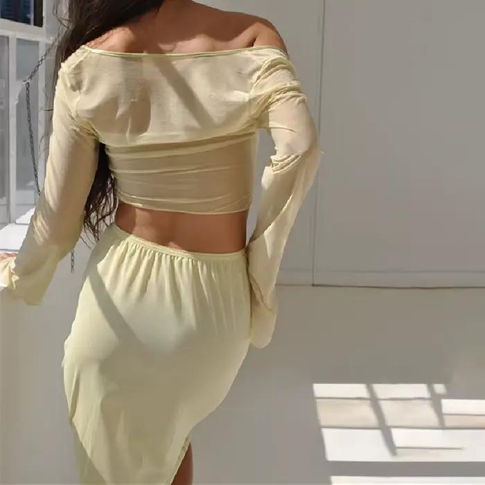 T-shirt à manches longues transparent pour femme