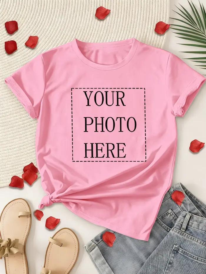 T-shirt personnalisable pour femme avec impression de logo ou dessin animé, décontracté et polyvalent pour toutes les saisons et occasions