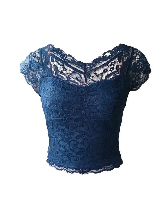 Y2K-Haut court en dentelle florale bleue Fairycore pour femme