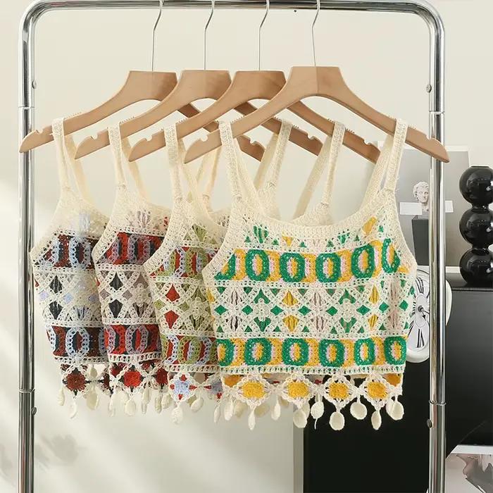 Haut crochet évidé bohème Dancing JL Ants mixte couleur franges pour femmes occasions spéciales
