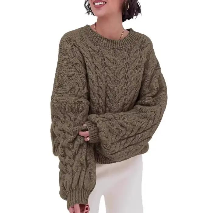 Pull en polyester décontracté à col rond et manches longues pour femmes, adapté aux activités sportives et aux journées automnales