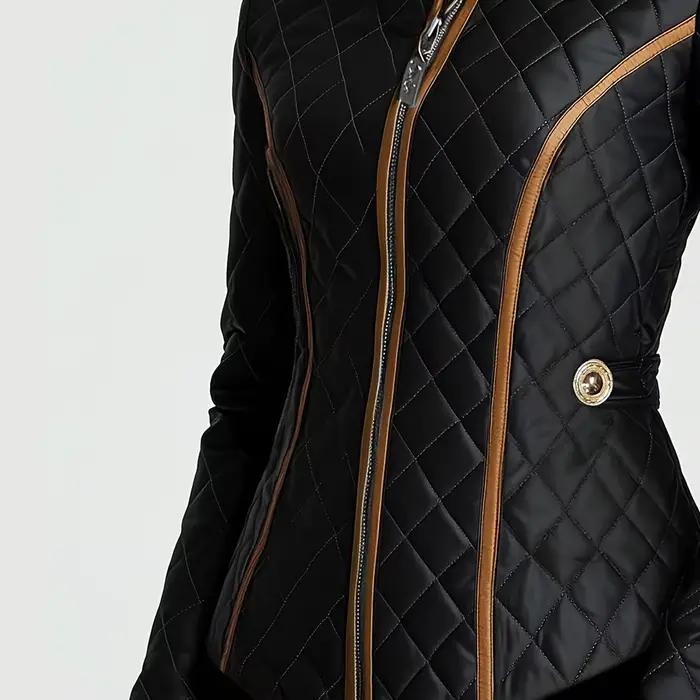 Veste matelassée noire high street pour femmes, coupe amincissante, col montant, automne hiver