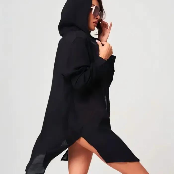 Robe tunique bohème à manches longues boutonnée